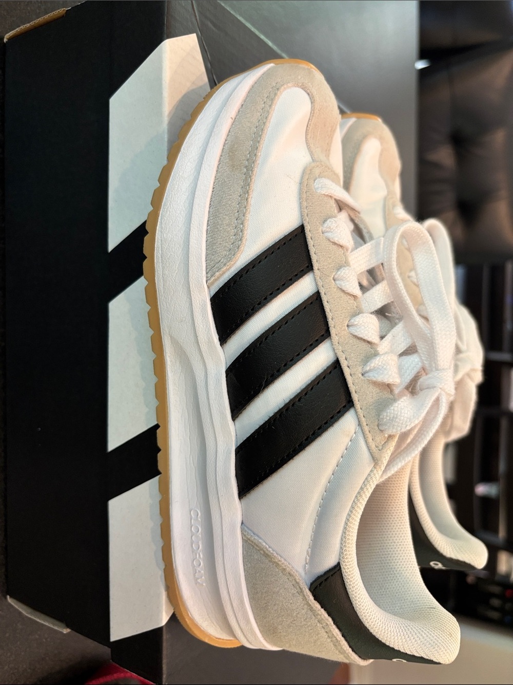 Youth Adidas Run 70s 2.0  with Black Stripes and Gum Sole